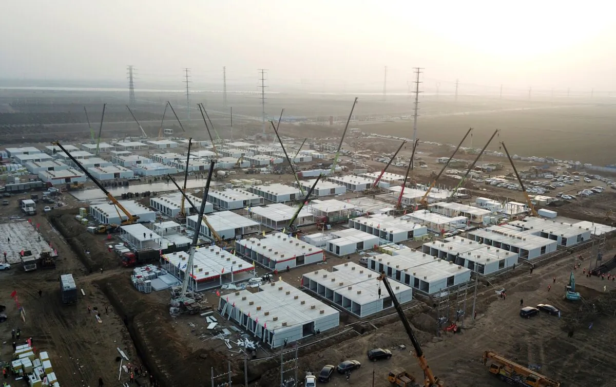 The under-construction centralized quarantine facilities, where people at risk of contracting COVID-19 are to be taken into quarantine in Shijiazhuang, in northern Hebei Province, after the province declared an "emergency state," on Jan. 16, 2021. (STR/CNS/AFP via Getty Images)