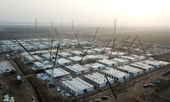 The under-construction centralized quarantine facilities, where people at risk of contracting the Covid-19 coronavirus are to be taken into quarantine in Shijiazhuang, in northern Hebei province after the province declared an "emergency state," on Jan. 16, 2021. (STR/CNS/AFP via Getty Images)