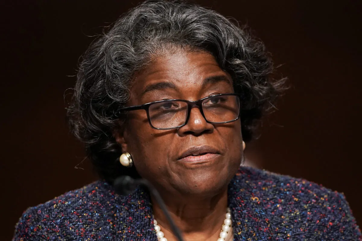 Linda Thomas-Greenfield speaks before the Senate Foreign Relations Committee hearing on her nomination to be the United States Ambassador to the United Nations, on Capitol Hill in Washington in Washington on Jan. 27, 2021. (Greg Nash/Pool/AFP via Getty Images)