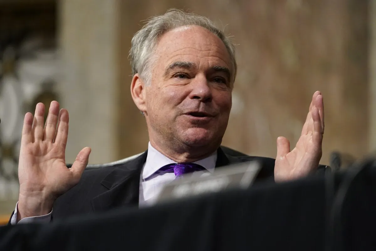 Sen. Tim Kaine (D-Va.) speaks during a hearing in Washington on Sept. 24, 2020. (Susan Walsh/Pool/Getty Images)