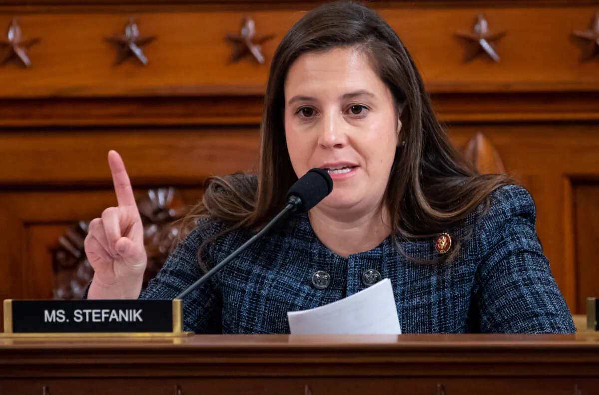 U.S. Rep. Elise Stefanik (R-N.Y.) asks questions during testimony before the House Intelligence Committee in the Longworth House Office Building in Washington, on Nov. 13, 2019. (Saul Loeb-Pool/Getty Images)