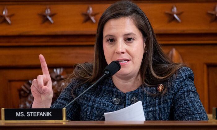 U.S. Rep. Elise Stefanik (R-N.Y.) asks questions during testimony before the House Intelligence Committee in the Longworth House Office Building in Washington, on Nov. 13, 2019. (Saul Loeb-Pool/Getty Images)