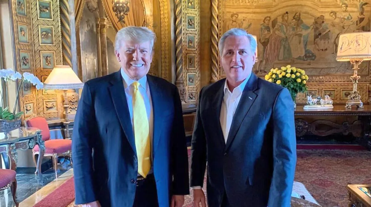 Former President Donald Trump poses with House Minority Leader Kevin McCarthy (R-Calif.) in a file photo. (Save America PAC)