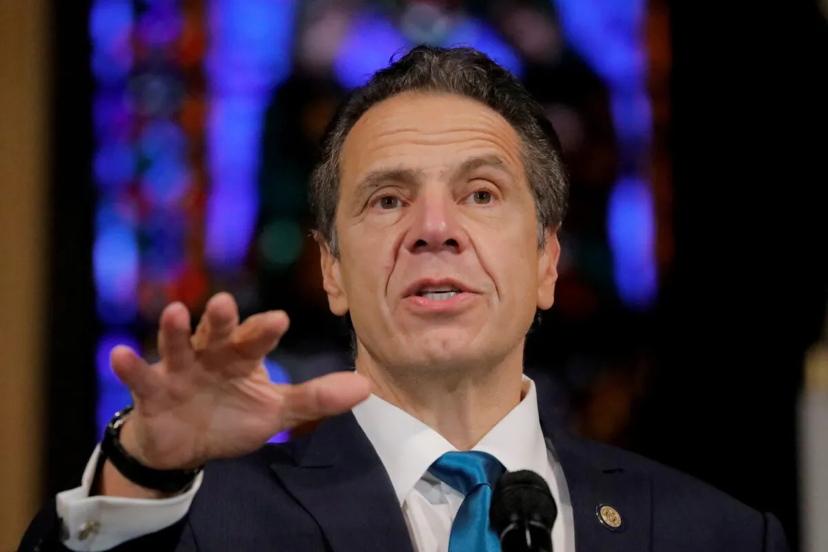 New York Governor Andrew Cuomo delivers remarks on the coronavirus disease at the Riverside Church in Manhattan, New York City, Nov. 15, 2020.  (Andrew Kelly/Reuters)