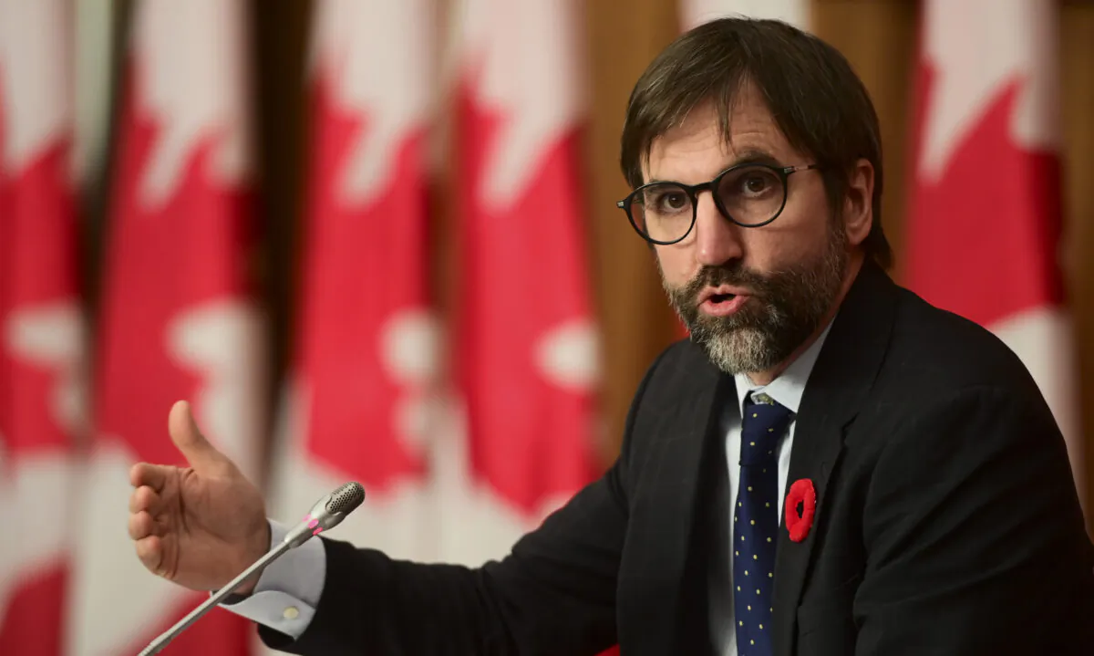 Minister of Canadian Heritage Steven Guilbeault holds a press conference in Ottawa on Nov. 3, 2020. (Sean Kilpatrick/The Canadian Press)