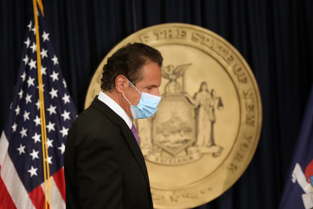 New York state Gov. Andrew Cuomo arrives for a news conference in New York City on Sept. 8, 2020. (Spencer Platt/Getty Images)