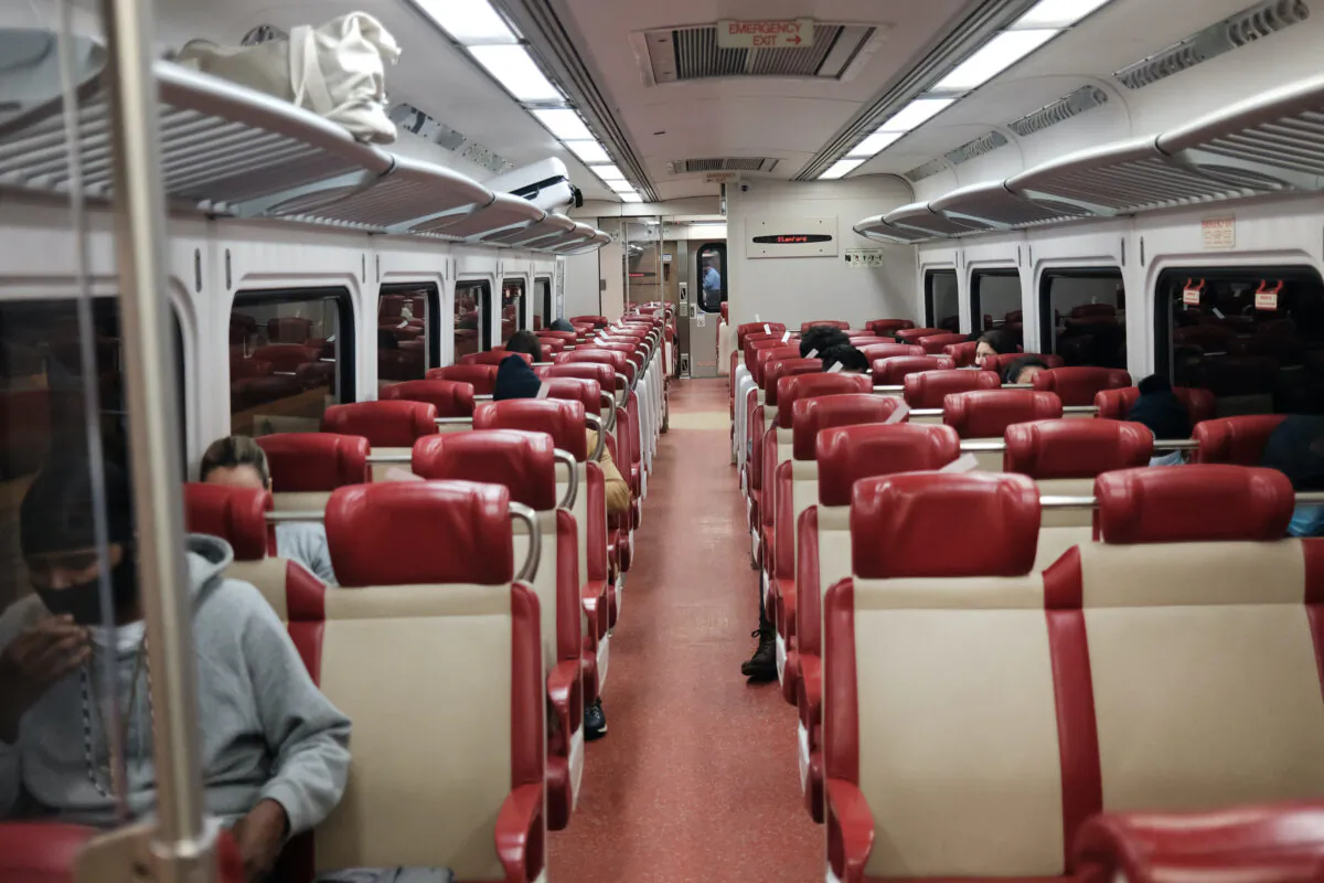 Nearly empty train cars make up a departing passenger train from Grand Central Terminal two days before the Christmas holiday in New York City, N.Y., on Dec. 23, 2020. (Spencer Platt/Getty Images)
