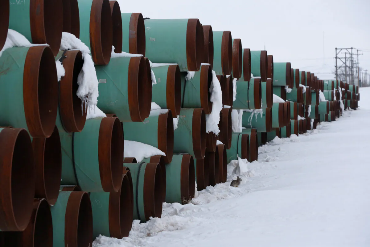 A depot used to store pipes for Transcanada Corp's planned Keystone XL oil pipeline in Gascoyne, N.D., on Jan. 25, 2017. (Terray Sylvester/Reuters)