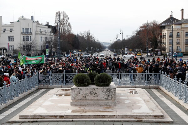 People attend a demonstration