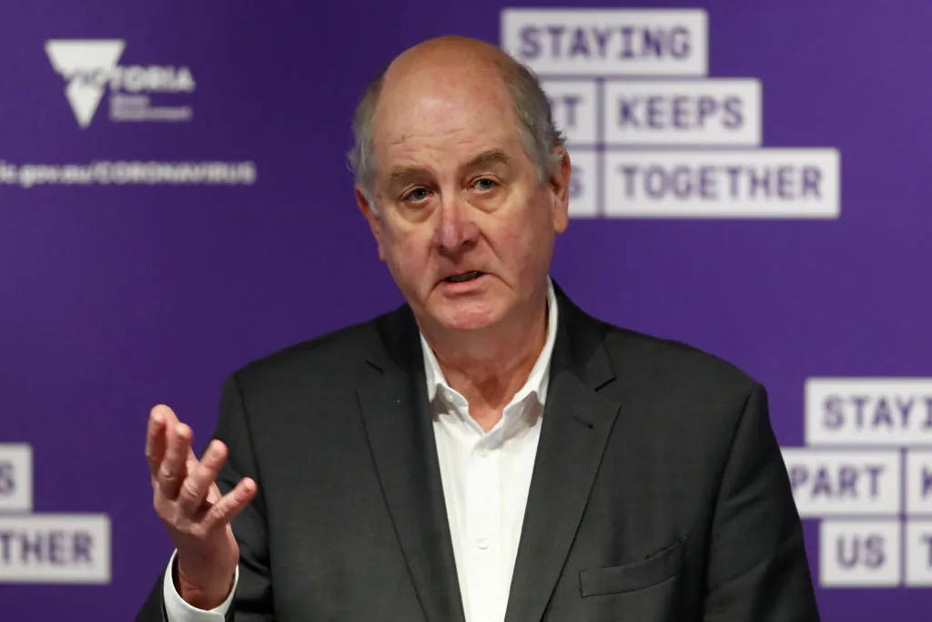 Victorian Minister for Housing Richard Wynne speaks to the media at the daily briefing on July 06, 2020 in Melbourne, Australia. (Darrian Traynor/Getty Images)