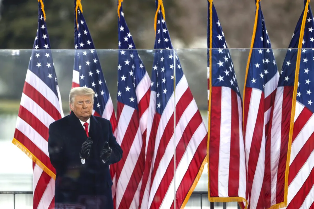 President Donald Trump greets the crowd at the "Stop The Steal" Rally in Washington on Jan. 6, 2021. (Tasos Katopodis/Getty Images)