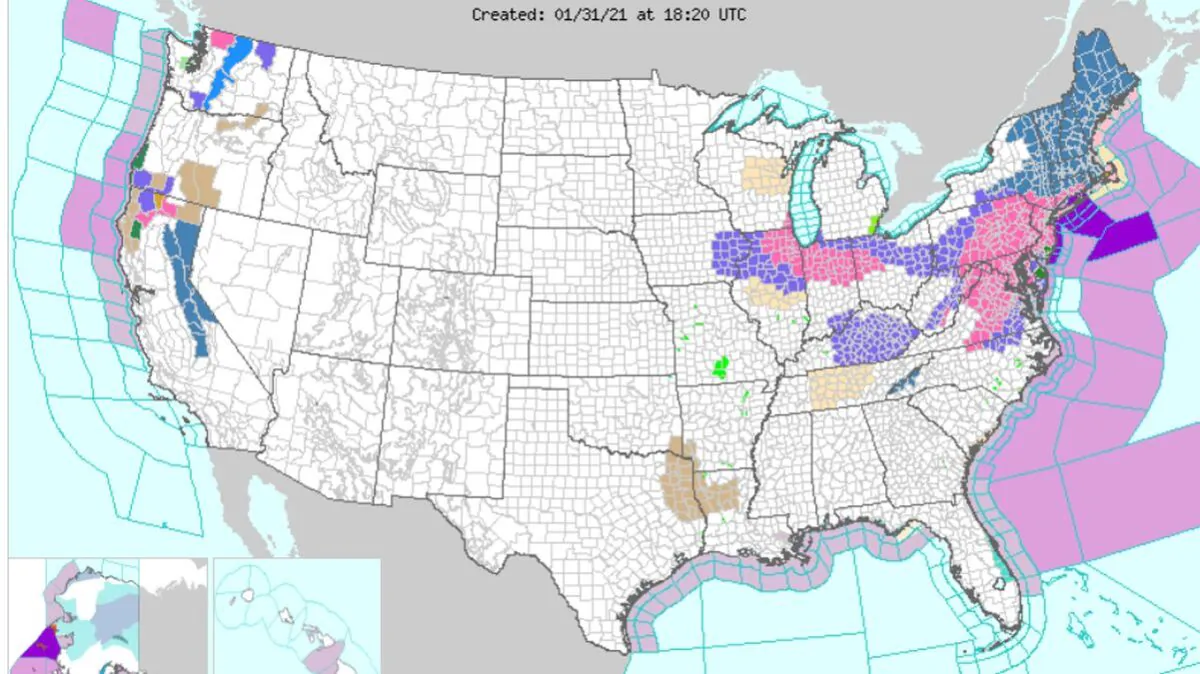 The National Weather Service's Sunday forecast (Weather.gov)
