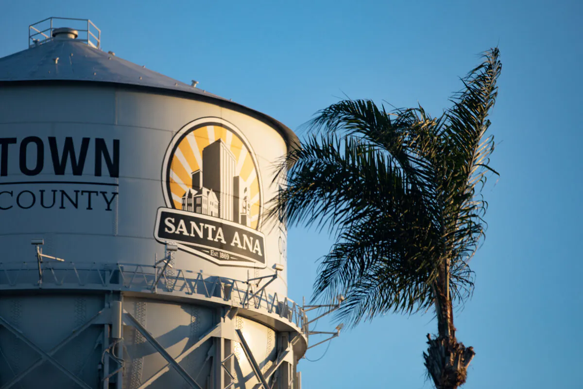 A file photo of the water tower in downtown Santa Ana, Calif., on Nov. 13, 2020. (John Fredricks/The Epoch Times)