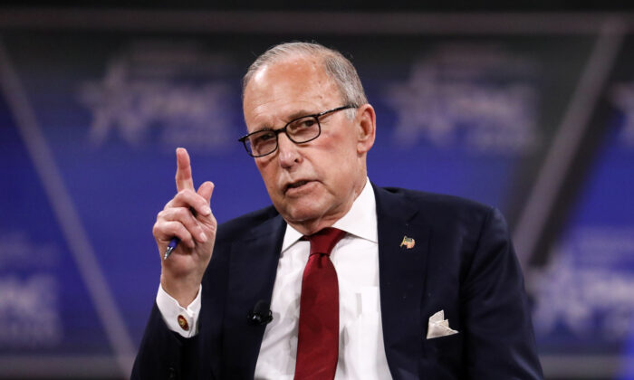 Then-Director of the National Economic Council Larry Kudlow speaks at the CPAC convention in National Harbor, Md., on Feb. 28, 2020. (Samira Bouaou/The Epoch Times)