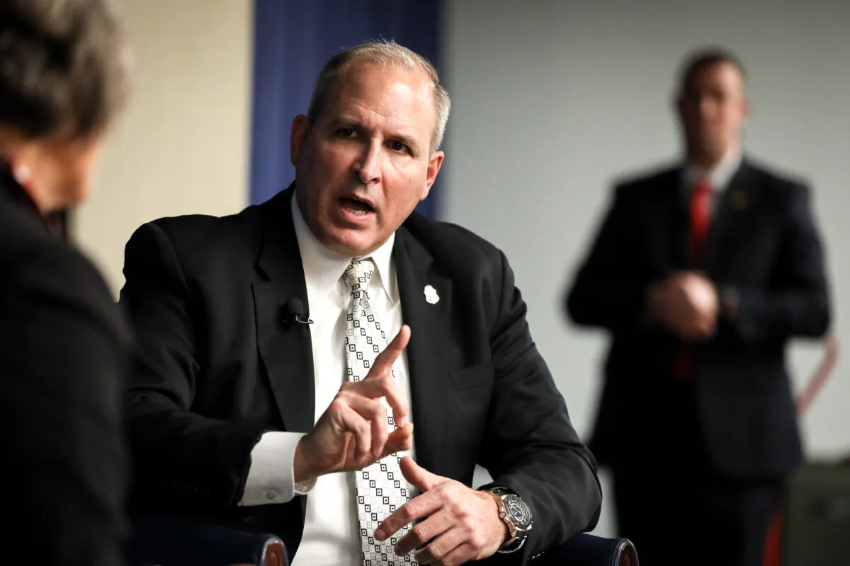 Mark Morgan, then-acting commissioner Customs and Border Protection, speaks at the National Press Club in Washington on Dec. 20, 2019. (Samira Bouaou/The Epoch Times)