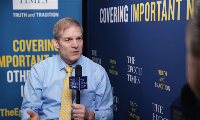 Rep. Jim Jordan (R-Ohio) during an interview with The Epoch Times' "American Thought Leaders" program at the Conservative Political Action Conference (CPAC) in Orlando, Fla., on Feb. 28, 2021. (Tal Atzmon/The Epoch Times)