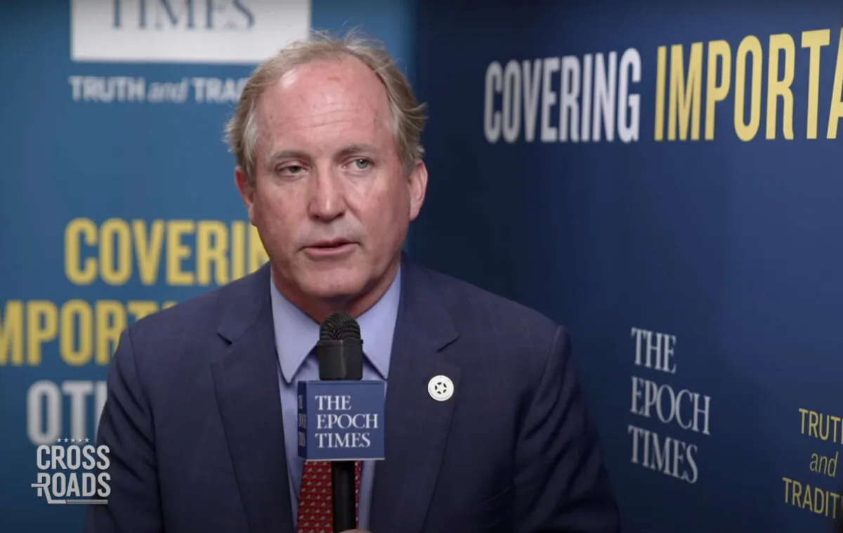 Texas Attorney General Ken Paxton during an interview with The Epoch Times' "Crossroads" at the Conservative Political Action Conference in Orlando, Fla., on Feb. 27, 2021. (The Epoch Times)