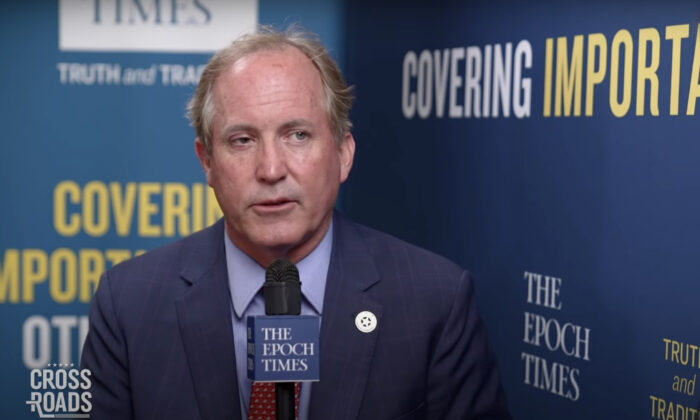 Texas Attorney General Ken Paxton during an interview with The Epoch Times' "Crossroads" at the Conservative Political Action Conference in Orlando on Feb. 27, 2021. (The Epoch Times)