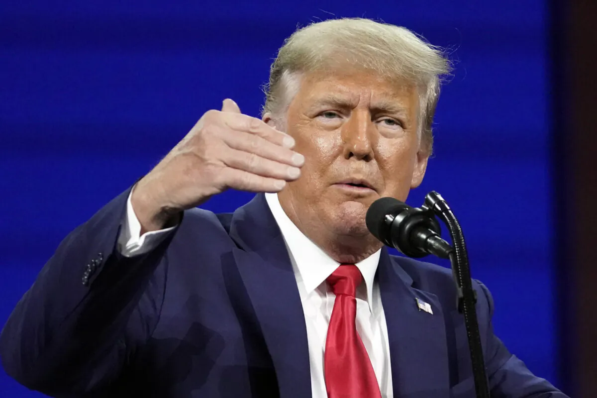 Former President Donald Trump speaks at the Conservative Political Action Conference (CPAC) in Orlando, Fla., on Feb. 28, 2021. (John Raoux/AP Photo)