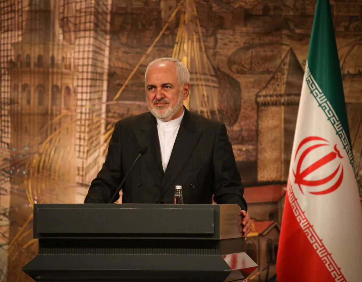 Iranian Foreign Minister Javad Zarif attends a joint news conference with his Turkish counterpart Mevlut Cavusoglu (not seen) in Istanbul, Turkey, Jan. 29, 2021. (Turkish Foreign Ministry /Handout via REUTERS)