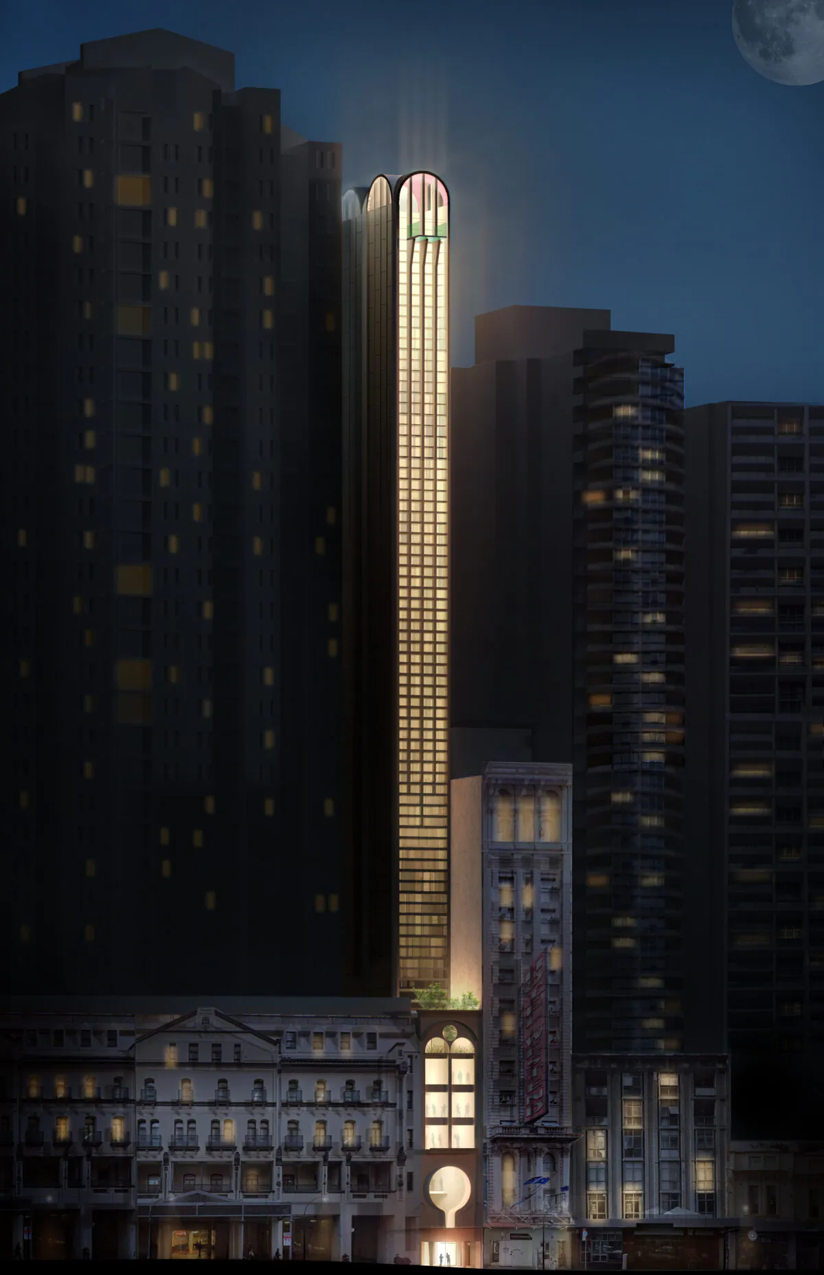Night view of new pencil skyscraper in Sydney. (Supplied)