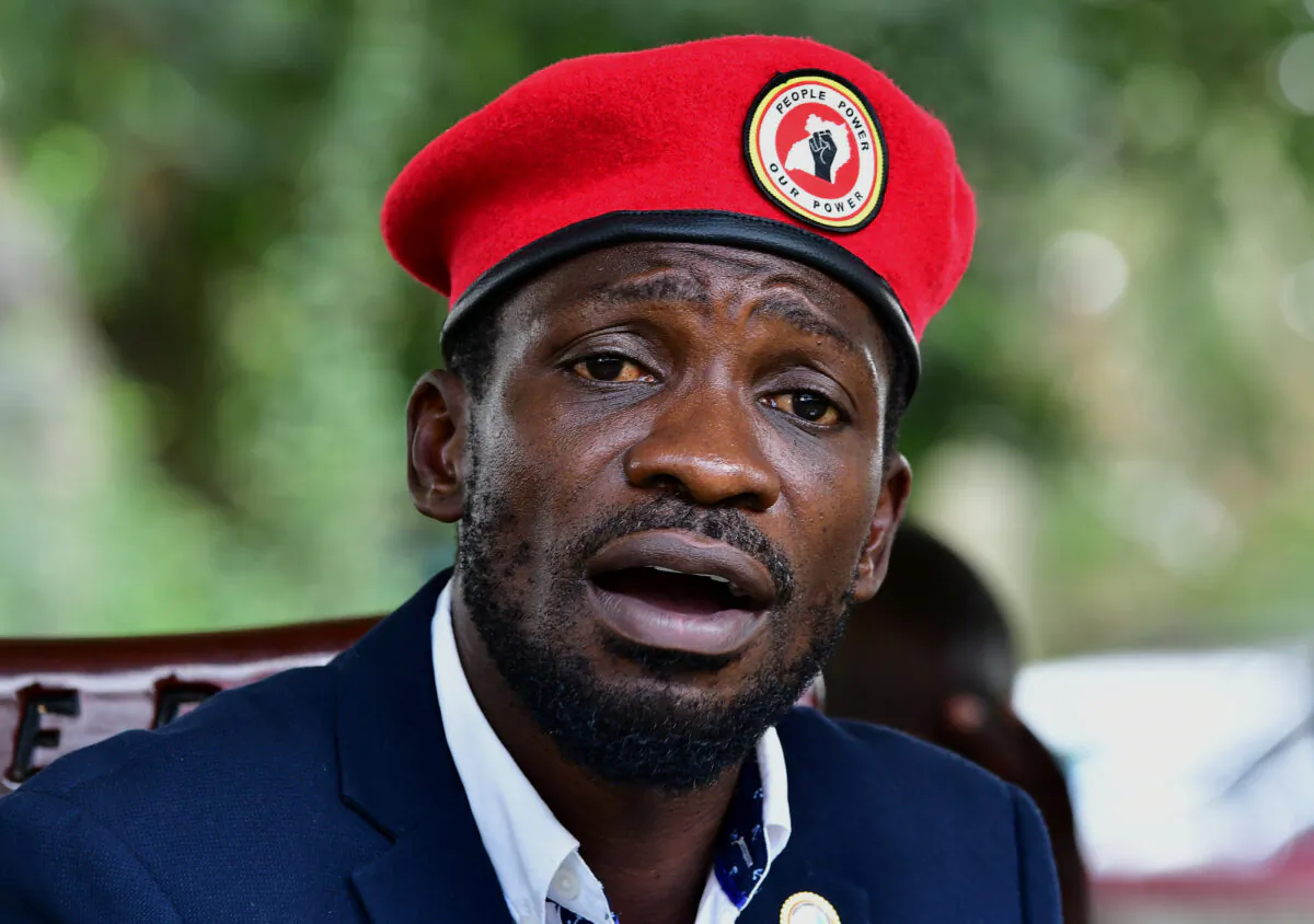 Ugandan opposition leader and singer Bobi Wine addresses a news conference in Kampala, Uganda, on Jan. 26, 2021. (Abubaker Lubowa/Reuters)