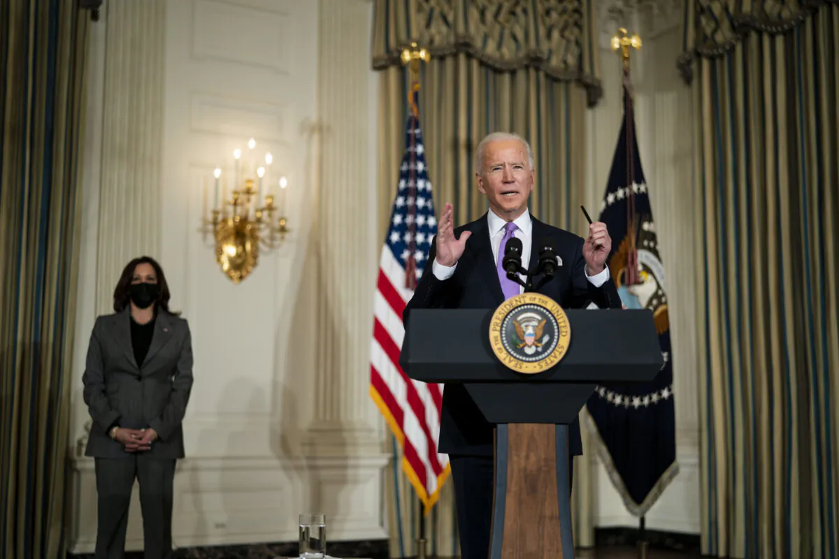 U.S. President Joe Biden speaks on his racial equity agenda in the State Dining Room of the White House on Jan. 26, 2021. (Doug Mills-Pool/Getty Images)