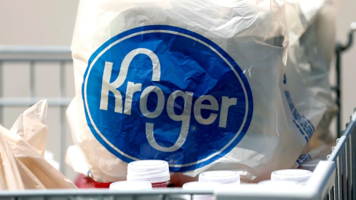 Bagged purchases from a Kroger grocery store sit in a shopping cart in Flowood, Miss., on June 15, 2017. (Rogelio V. Solis/AP Photo)