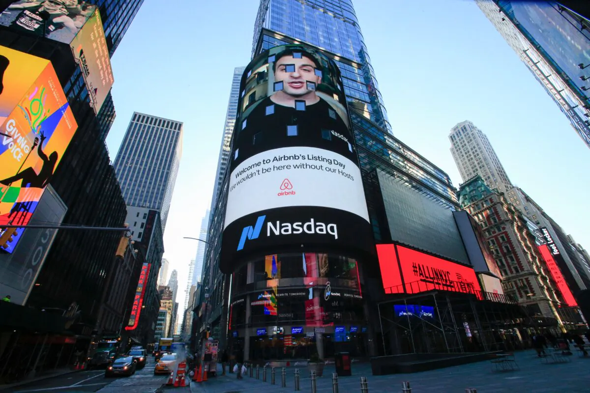 The Nasdaq digital billboard in Times Square is shown in New York City, on Dec. 10, 2020. (Kena Betancur/AFP via Getty Images)