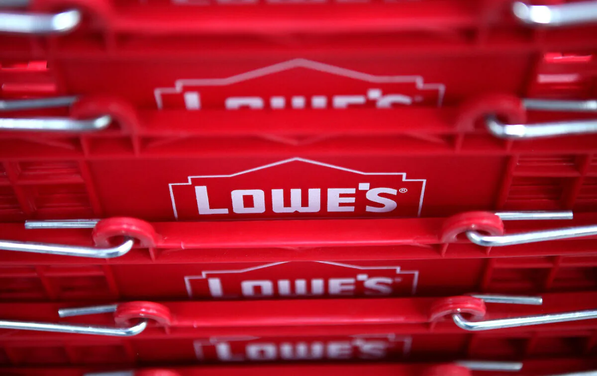The Lowe's logo is displayed on shopping baskets during the grand opening of the Lowe's store in San Francisco, California, on Nov. 4, 2010. (Justin Sullivan/Getty Images)