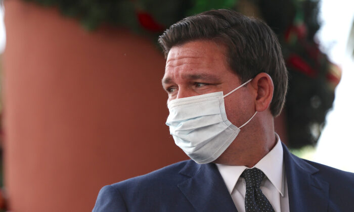 Florida Gov. Ron DeSantis attends a press conference in Pompano Beach, Fla., on Dec. 16, 2020. (Joe Raedle/Getty Images)