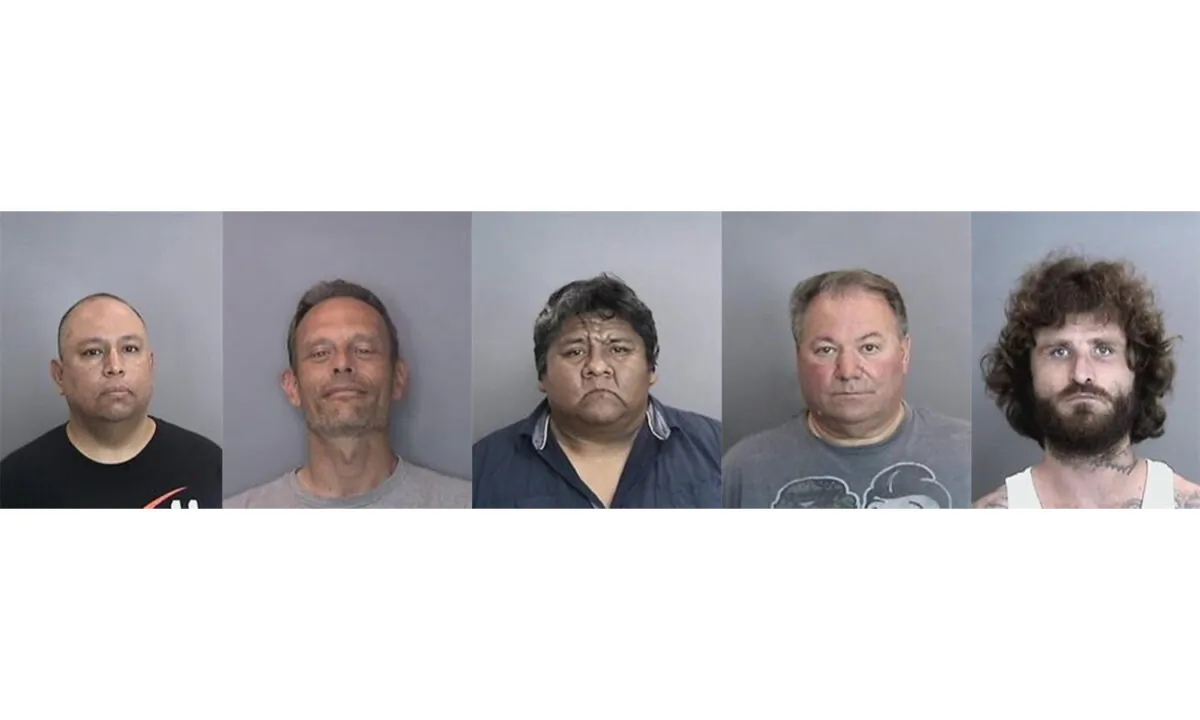 The Orange County Human Trafficking Task Force charged five men with sexually exploiting a minor. Michael Leija, Michael Araujo, Juan Catala, Nick Rexford Walpert, and Mitchell Biela were arrested. (Courtesy of the Orange County District Attorney)