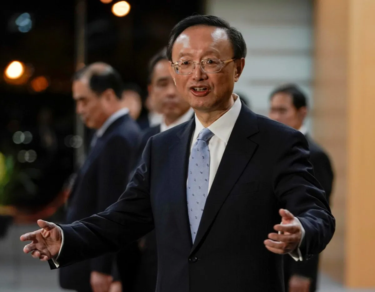 Top diplomat Yang Jiechi speaks after meeting then Japanese Prime Minister Shinzo Abe at the latter's official residence in Tokyo on Feb. 28, 2020. (Kimimasa Mayama/AFP via Getty Images)