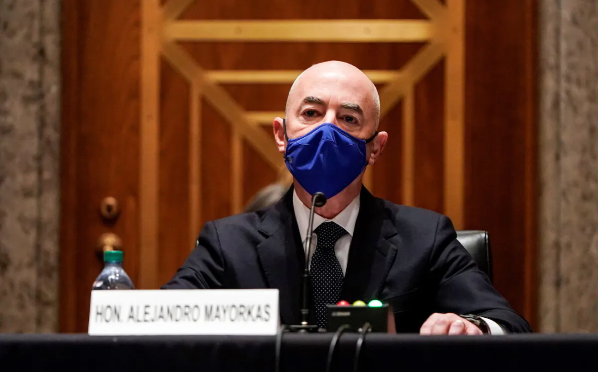 Homeland Security Secretary Alejandro Mayorkas testifies during a Senate Homeland Security and Governmental Affairs confirmation hearing on Capitol Hill in Washington on Jan. 19, 2021. (Joshua Roberts/Pool/Reuters)