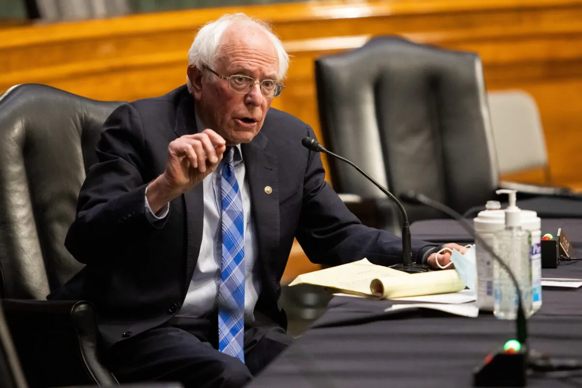 Sen. Bernie Sanders (I-Vt.) speaks during a hearing on Capitol Hill in Washington on Jan. 27, 2021. (Graeme Jennings/Pool/Getty Images)
