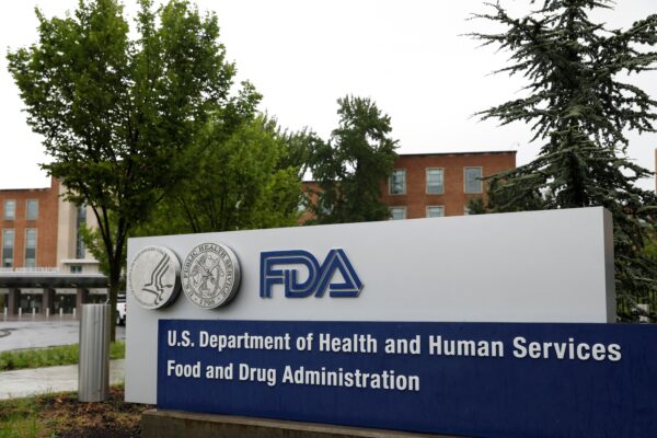 Signage is seen outside of FDA headquarters in White Oak, Maryland