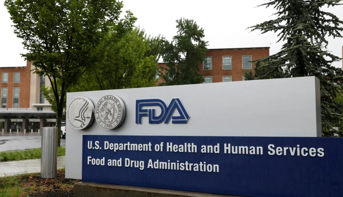 A sign is seen outside of the Food and Drug Administration (FDA) headquarters in White Oak, Md., on Aug. 29, 2020. (Andrew Kelly/Reuters)