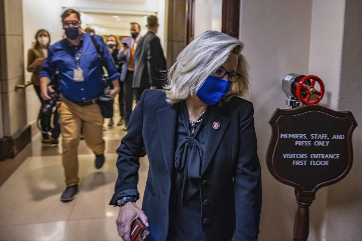 Rep. Liz Cheney (R-Wyo.) heads to the House floor to vote at the U.S. Capitol in Washington, on Feb. 3, 2021. (Tasos Katopodis/Getty Images)
