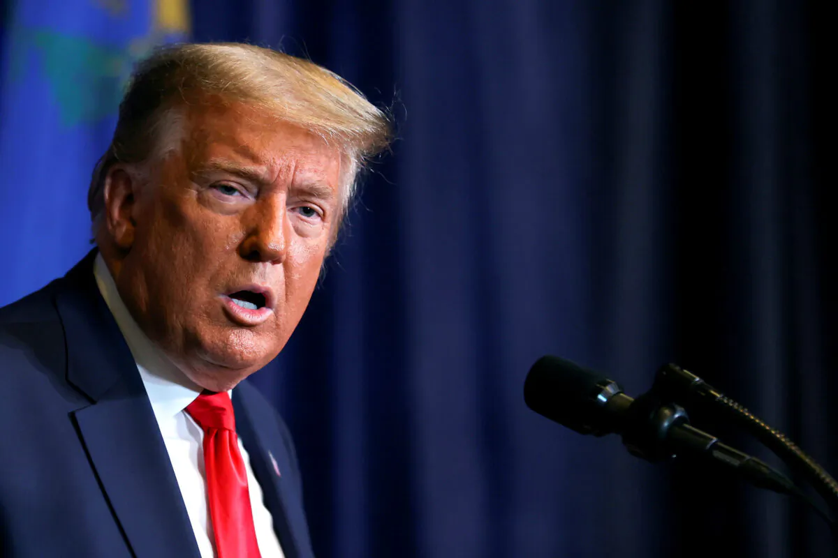 Then-President Donald Trump delivers remarks at his hotel in Las Vegas, Nev., on Oct. 28, 2020. (Jonathan Ernst/Reuters)