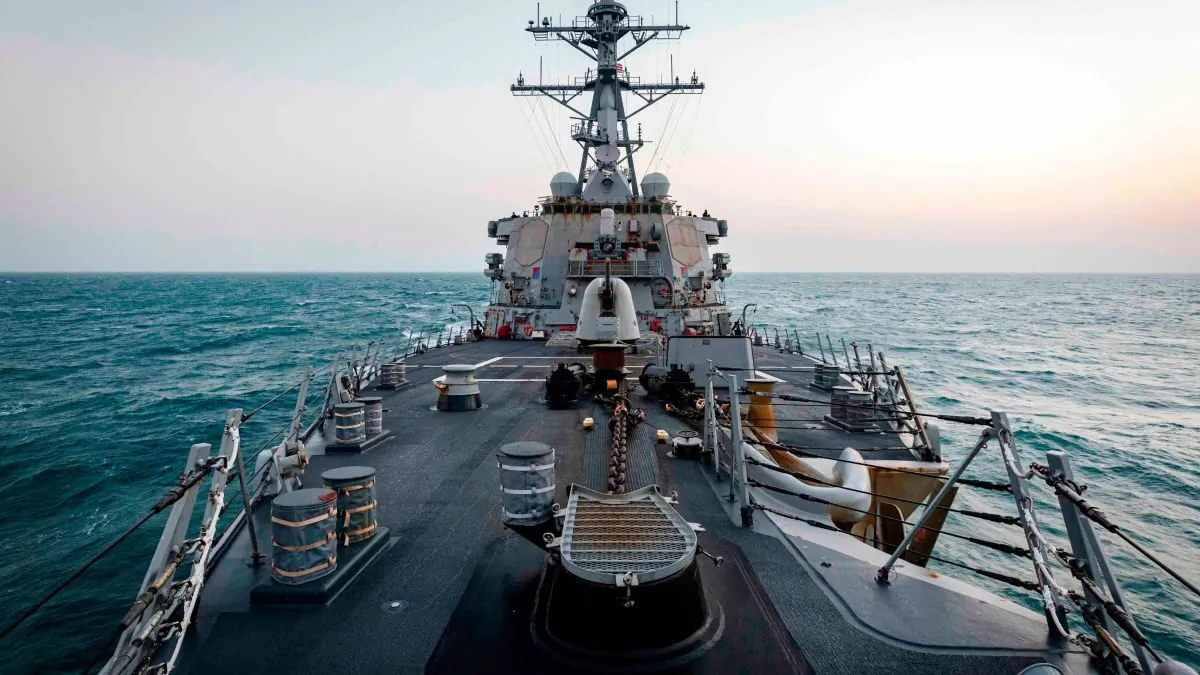 The Arleigh Burke-class guided missile destroyer USS John S. McCain (DDG 56) conducts a routine Taiwan Strait transit on Feb. 4, 2021. (Mass Communication Specialist 2nd Class Markus Castaneda/U.S. 7th Fleet)