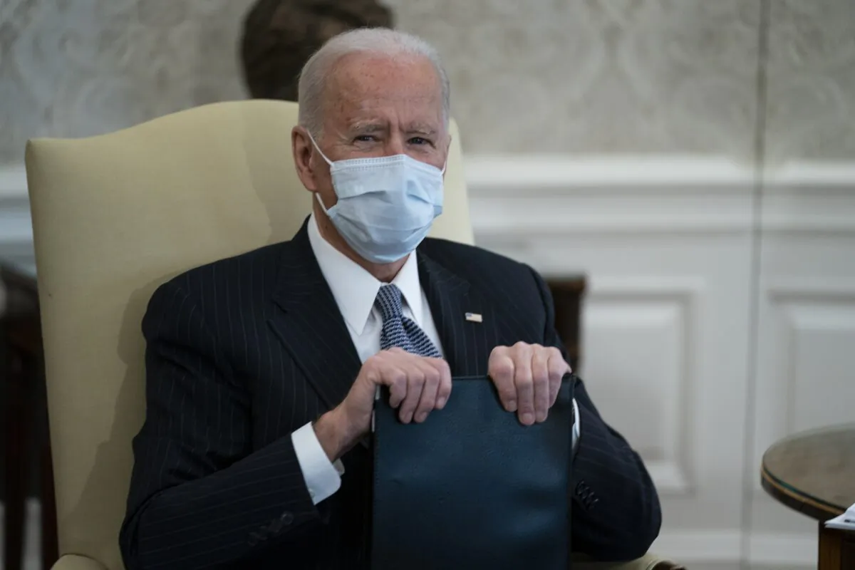 President Joe Biden meets with lawmakers in the White House on Feb. 3, 2021. (Evan Vucci/AP Photo)