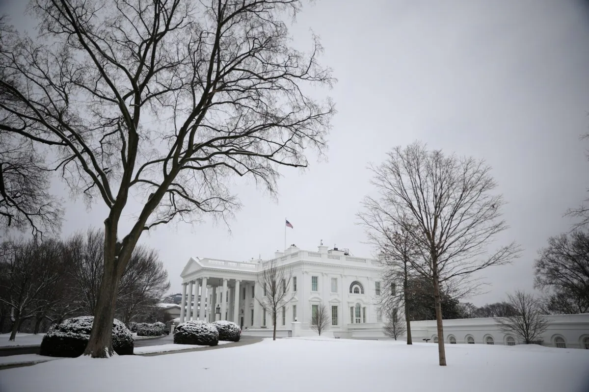 Snow from a storm is seen blanketed across the White House North Lawn in Washington on Feb. 1, 2021. (Tom Brenner/Reuters)