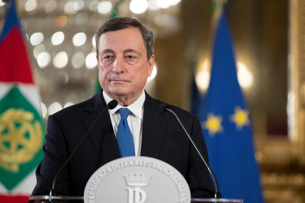 Italian Prime Minister Mario Draghi pauses as he speaks after his meeting with Italian President Sergio Mattarella at the Quirinale Palace in Rome, Italy, on Feb. 3, 2021. (Francesco Ammendola/Presidential Palace/Handout via Reuters)