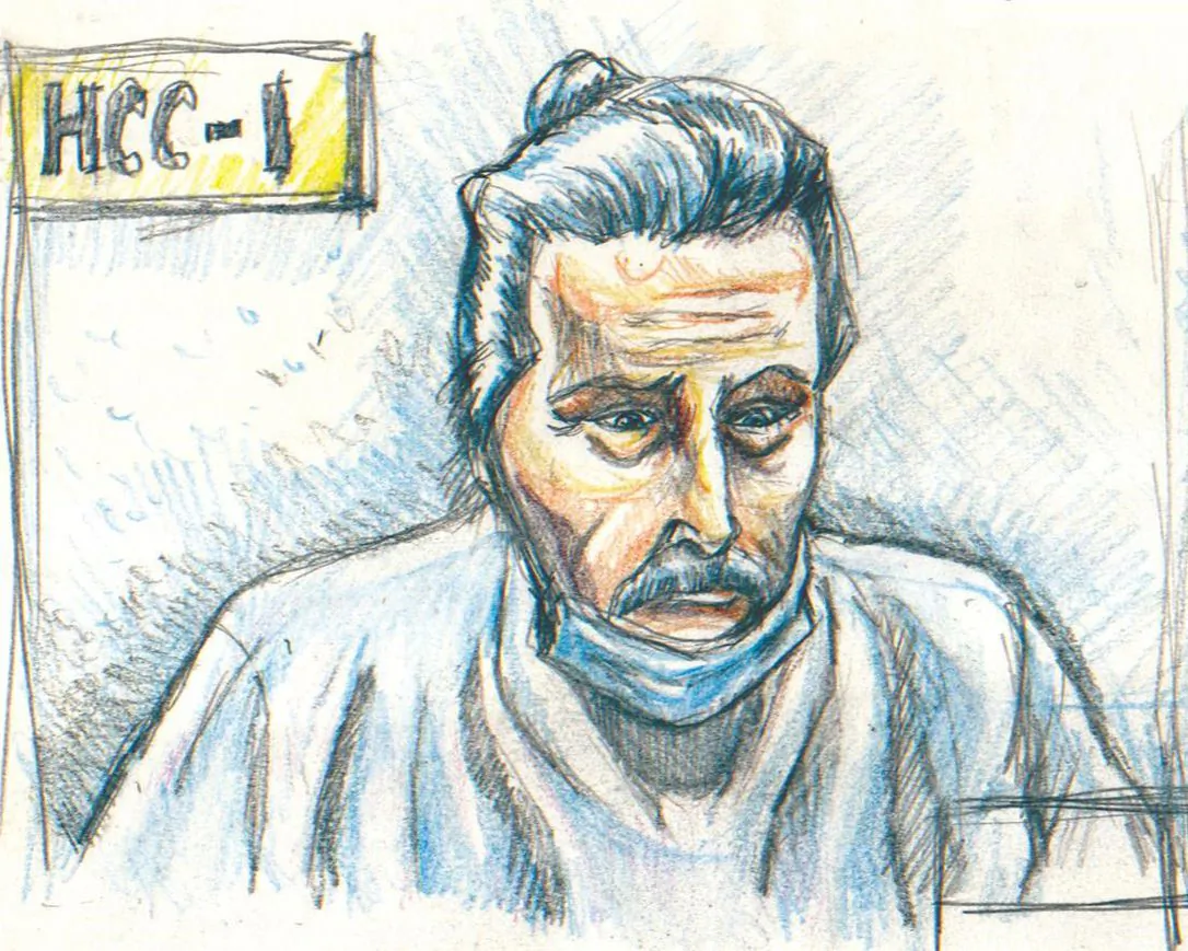Fashion mogul Peter Nygard is shown during a bail hearing in Winnipeg on Jan. 6, 2021, in this courtroom sketch. (The Canadian Press/La Liberte Manitoba, Tadens Mpwene — POOL)