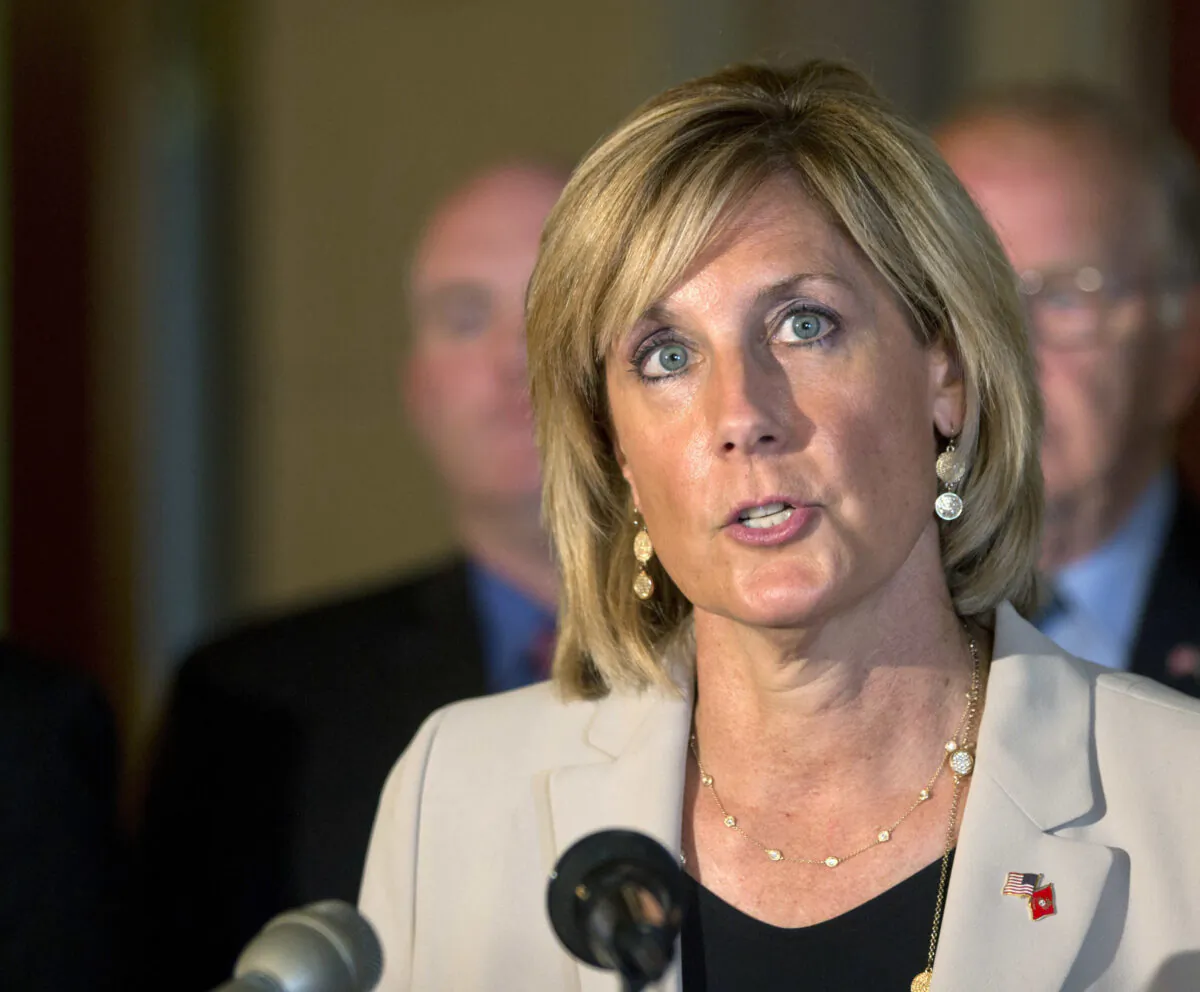 Then-Assemblywoman Claudia Tenney speaks during a news conference at the Capitol, in Albany, N.Y., on June 10, 2015. (Mike Groll/AP Photo)