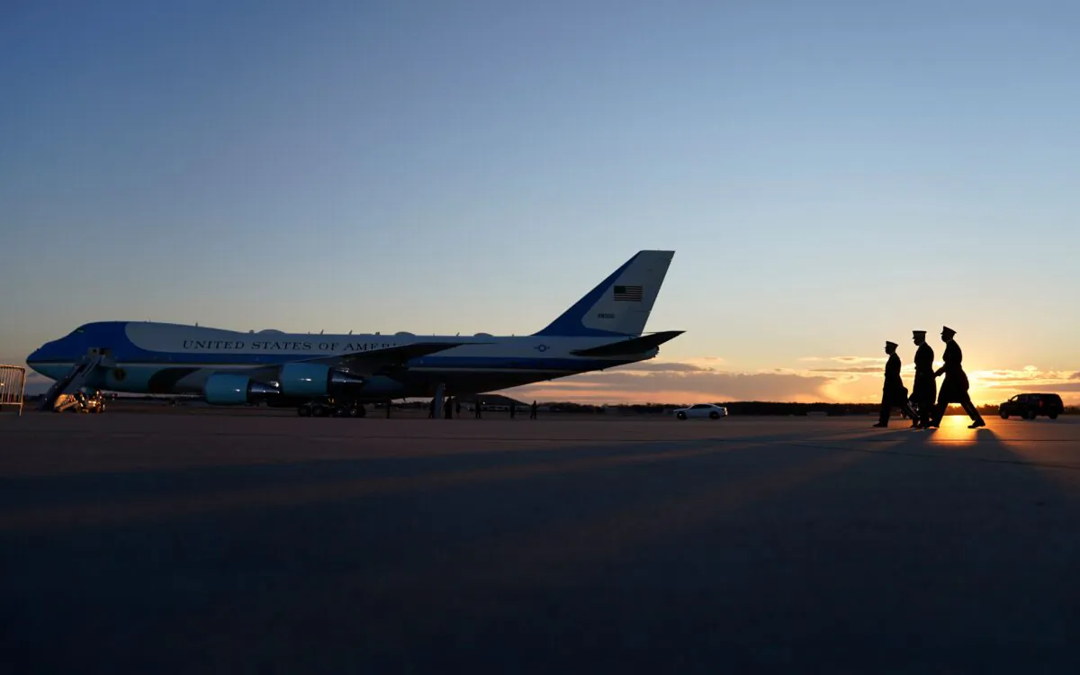Preparations are made at Joint Base Andrews in Maryland for the departure of outgoing President Donald Trump in Prince George's County, Md., on Jan. 20, 2021. (Alex Edelman/AFP via Getty Images)