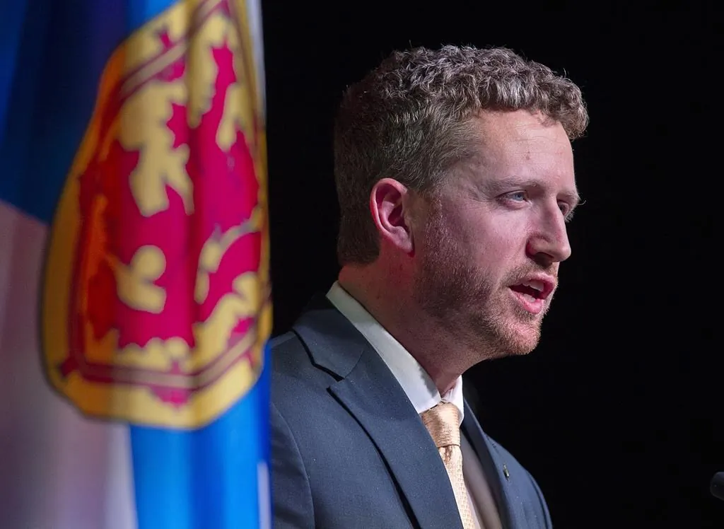 Iain Rankin addresses supporters after winning the leadership of the Nova Scotia Liberal party at a virtual convention in Halifax on Feb. 6, 2021. (The Canadian Press/Andrew Vaughan-Pool)