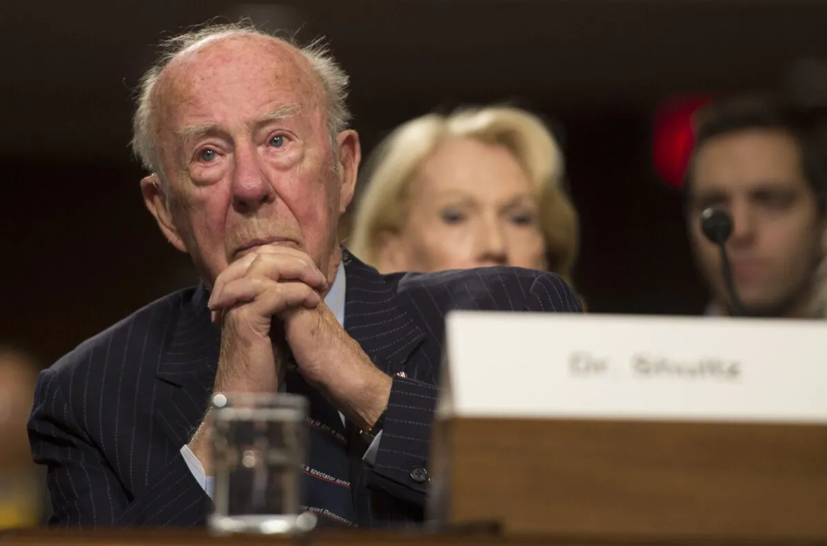 Former Secretary of State George Shultz testifies before the U.S. Senate Armed Services Committee hearing on "Global Challenges and the U.S. National Security Strategy" on Capitol Hill in Washington, on Jan. 29, 2015. (Jim Watson/AFP via Getty Images)