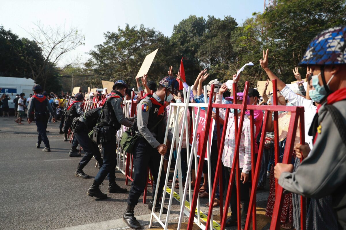 Police security fix road barricades blocking protesters