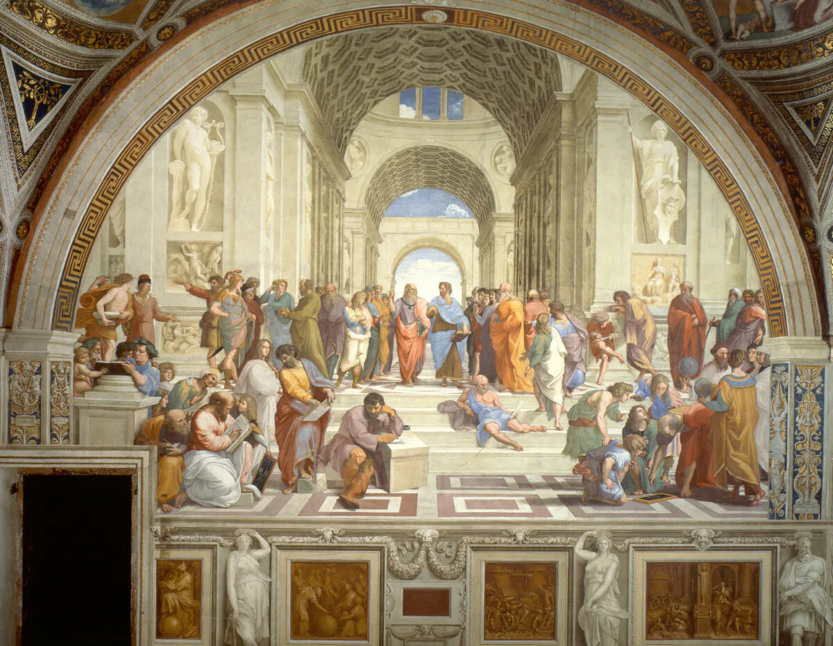 The School of Athens. (Raphael, stitched together from vatican.va,/ Public Domain, via Wikimedia Commons)